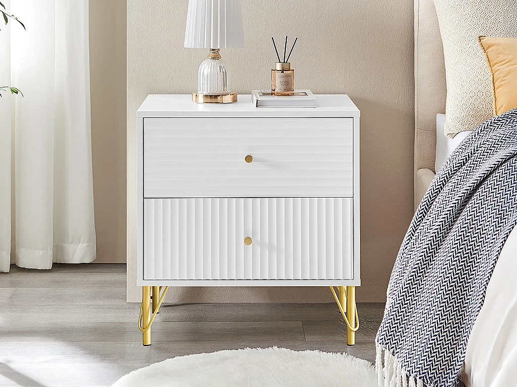 Lot de 2 tables de chevet avec 2 tiroirs - Blanc - LUREO