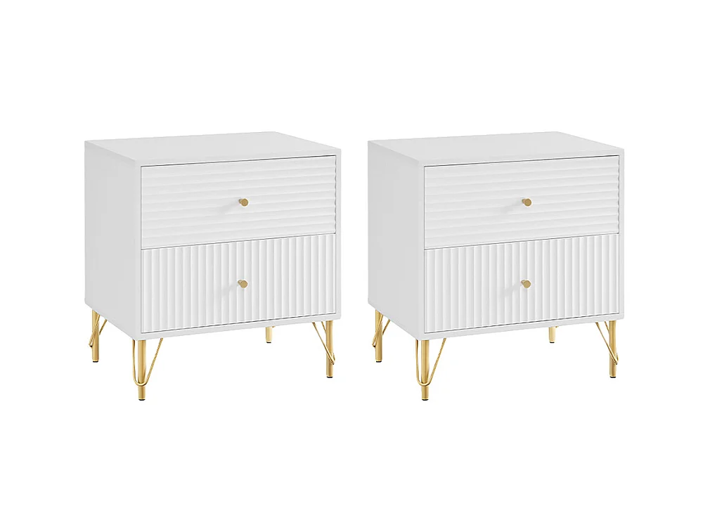 Lot de 2 tables de chevet avec 2 tiroirs - Blanc - LUREO