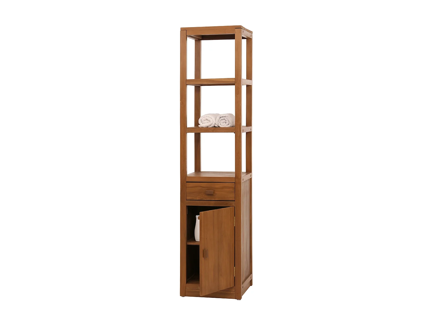 Scaffale alto in teak MCW-M86, armadietto colonna bagno, teak di qualità B (durame, 20-30 anni), 180x40cm