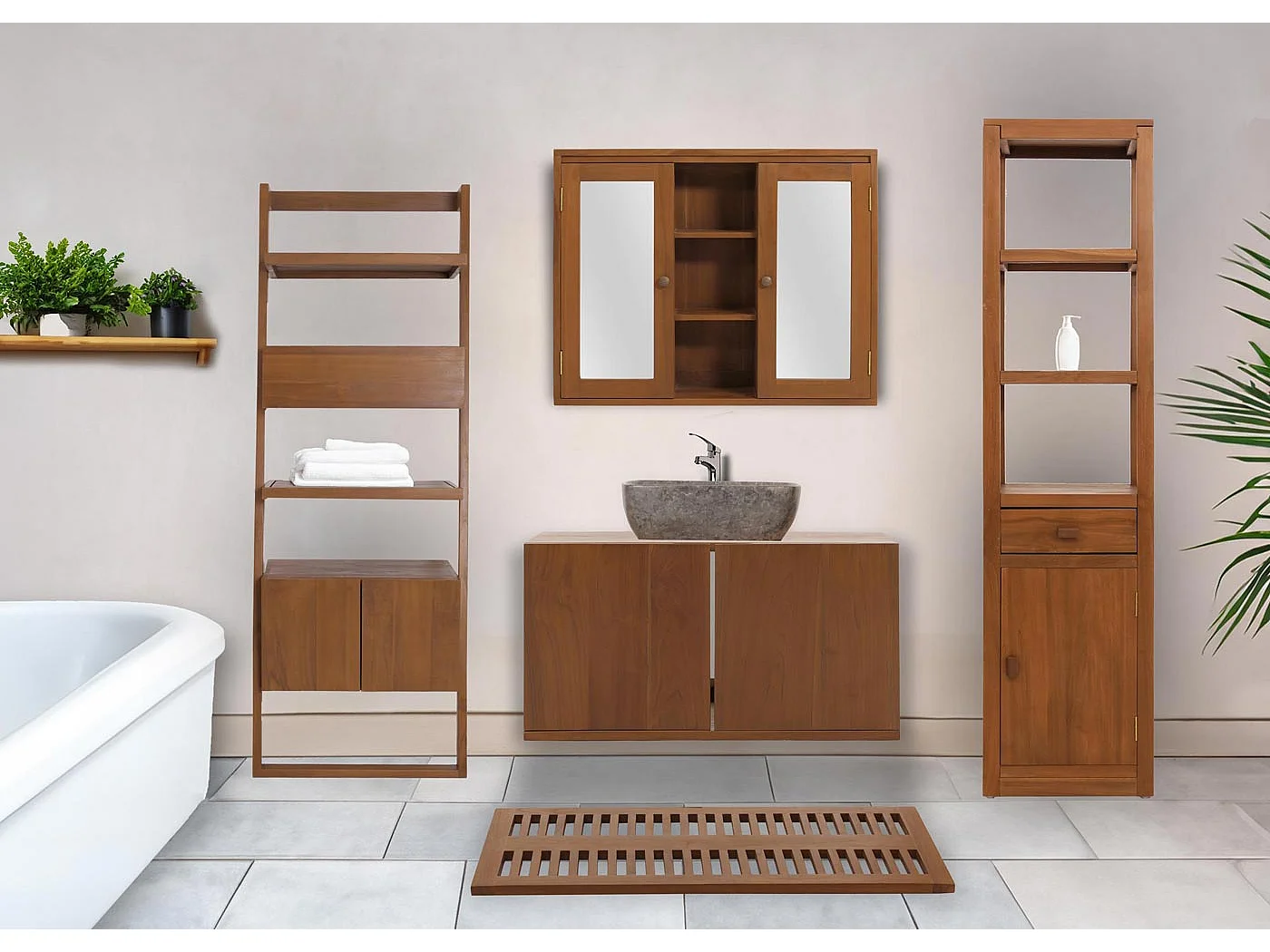Scaffale alto in teak MCW-M86, armadietto colonna bagno, teak di qualità B (durame, 20-30 anni), 180x40cm