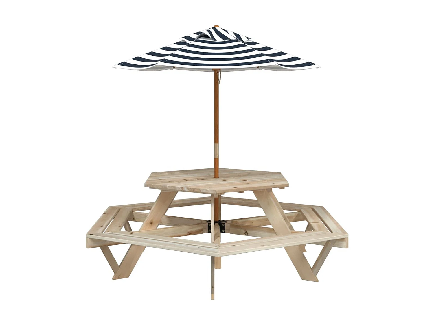 Table de pique-nique pour 6 enfants avec parasol hexagone sapin