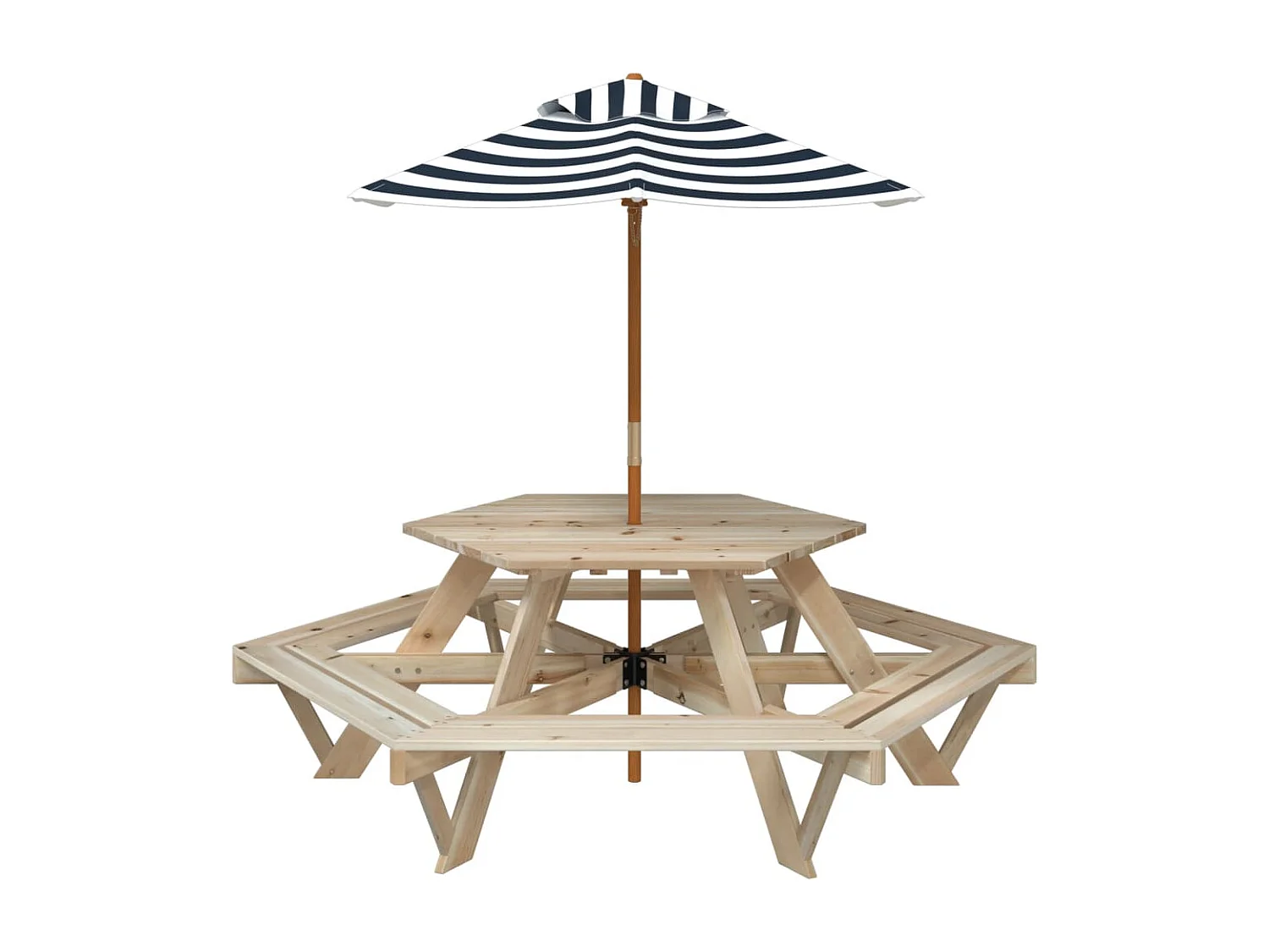 Table de pique-nique pour 6 enfants avec parasol hexagone sapin