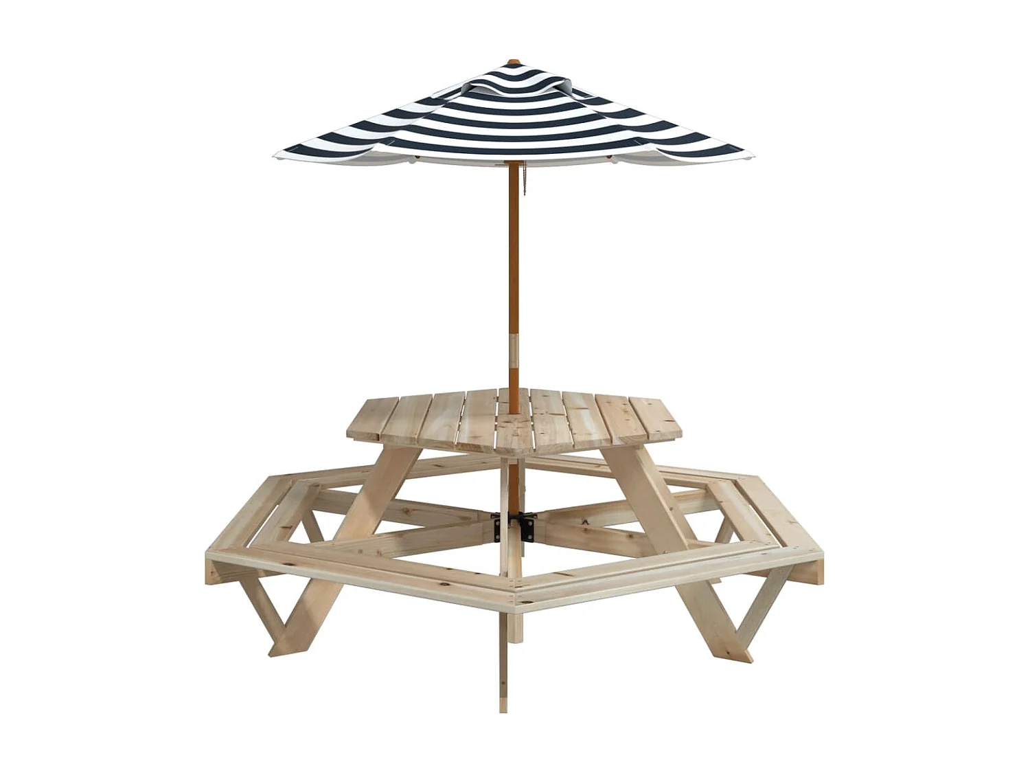 Table de pique-nique pour 6 enfants avec parasol hexagone sapin