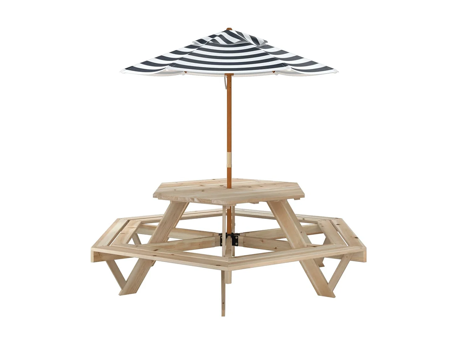 Table de pique-nique pour 6 enfants avec parasol hexagone sapin