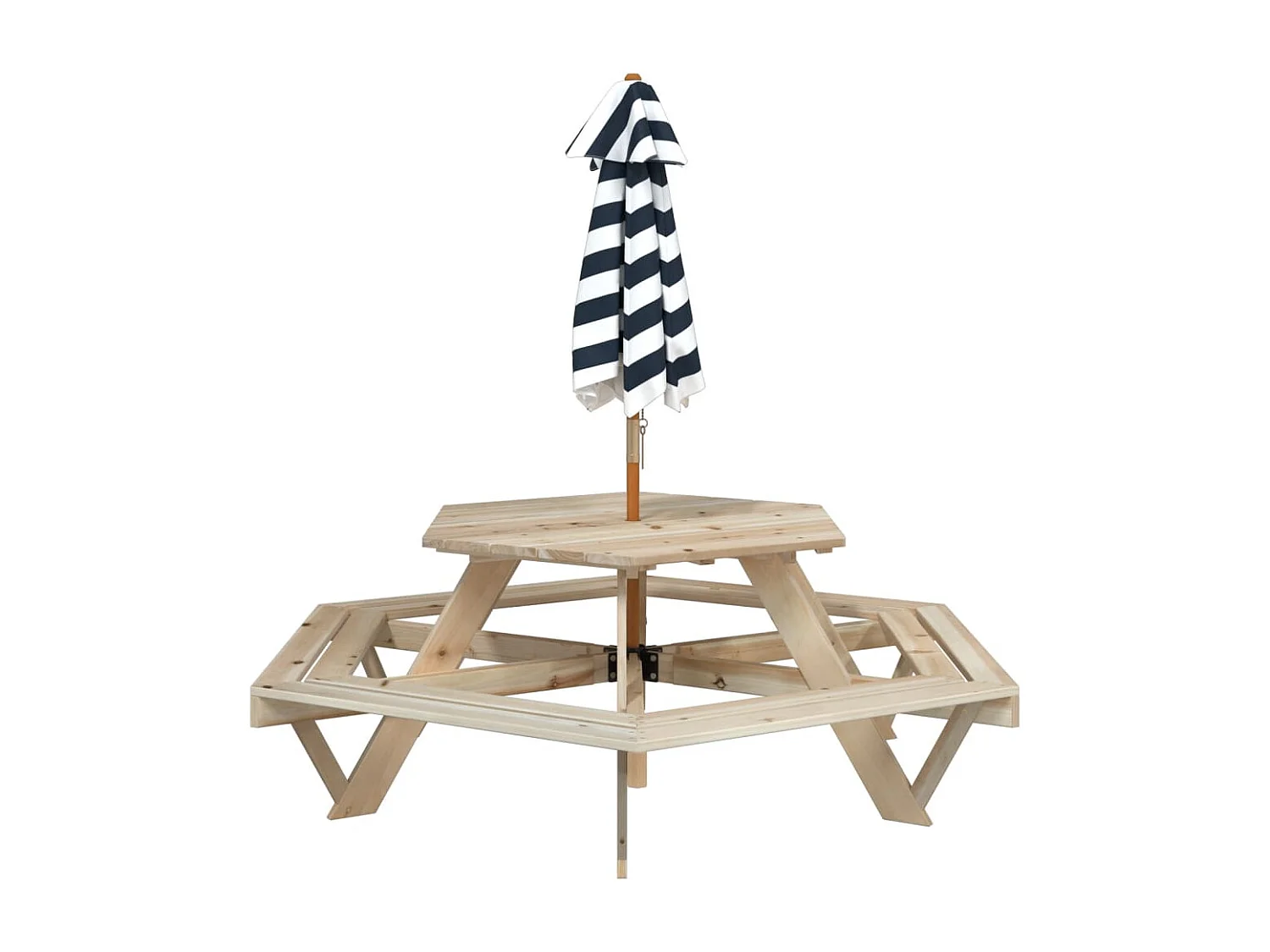 Table de pique-nique pour 6 enfants avec parasol hexagone sapin