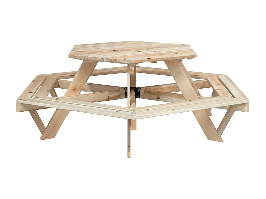 Table de pique-nique pour 6 enfants avec parasol hexagone sapin