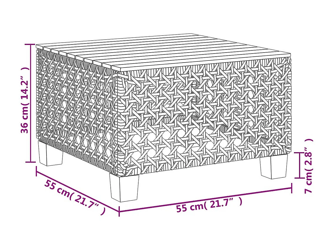 Mesa de jardín ratán sintético madera acacia gris 55x55x36 cm