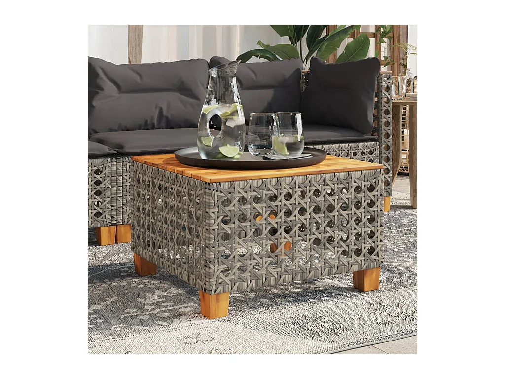 Table de jardin gris 55x55x36 cm résine tressée et bois acacia