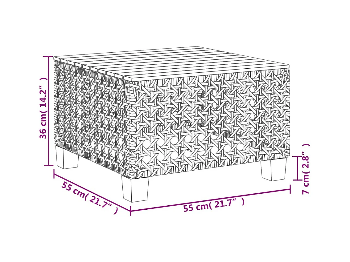 Tuintafel 55x55x36 cm poly rattan en acaciahout grijs