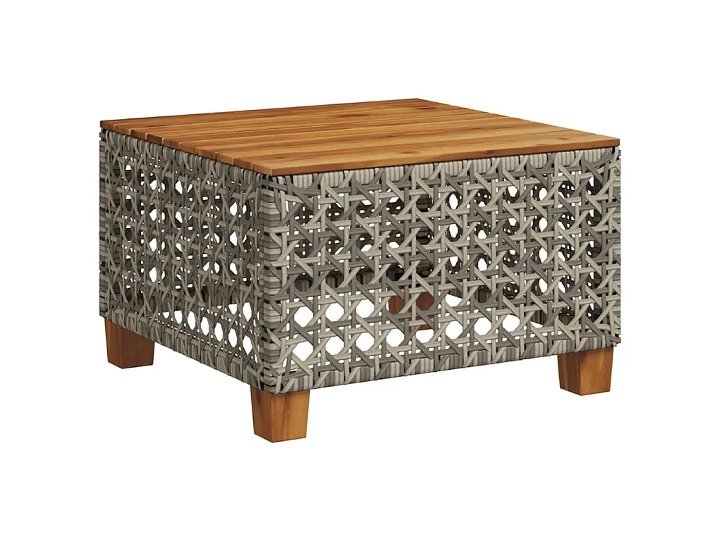 Mesa de jardim 55x55x36 cm vime PE e madeira de acácia cinzento