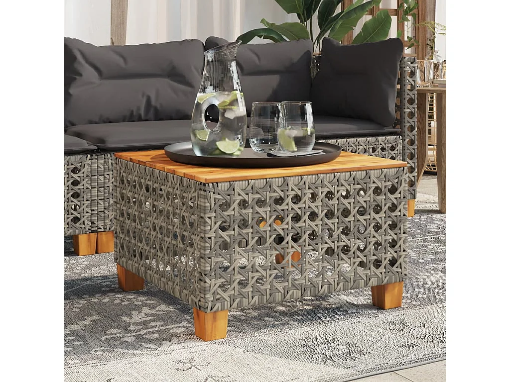 Mesa de jardim 55x55x36 cm vime PE e madeira de acácia cinzento
