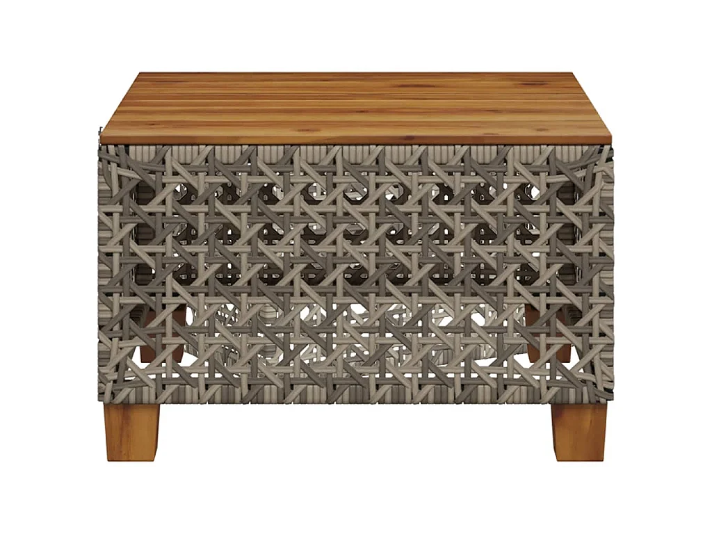 Mesa de jardim 55x55x36 cm vime PE e madeira de acácia cinzento