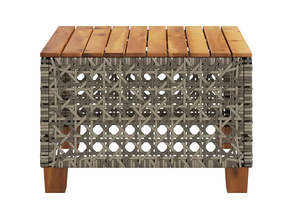 Mesa de jardim 55x55x36 cm vime PE e madeira de acácia cinzento