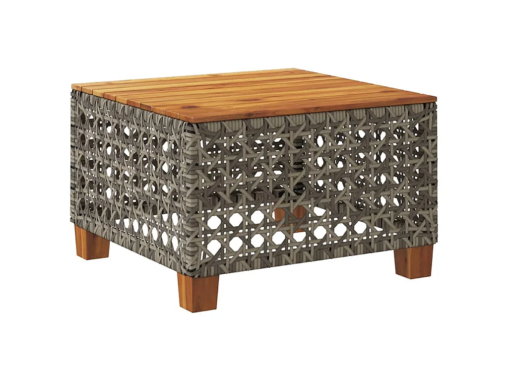 Mesa de jardim 55x55x36 cm vime PE e madeira de acácia cinzento