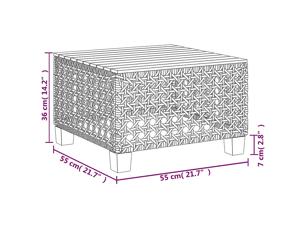 Mesa de jardim 55x55x36 cm vime PE e madeira de acácia cinzento