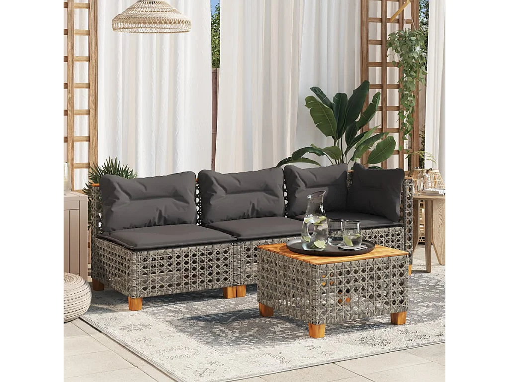 Table de jardin gris 55x55x36 cm résine tressée et bois acacia