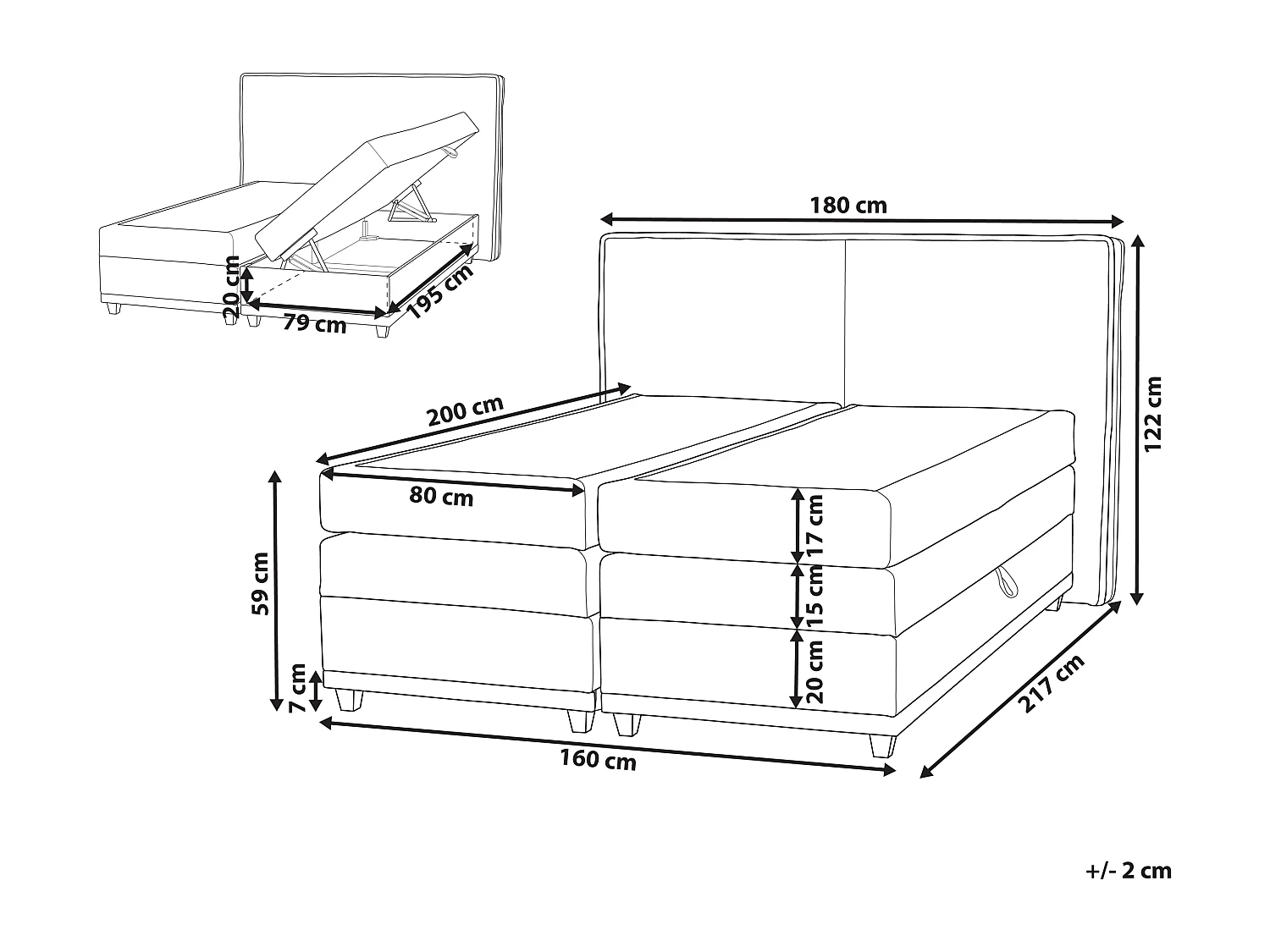 Lit boxspring avec rangement Tissu DYNASTY 160 x 200 cm Taupe