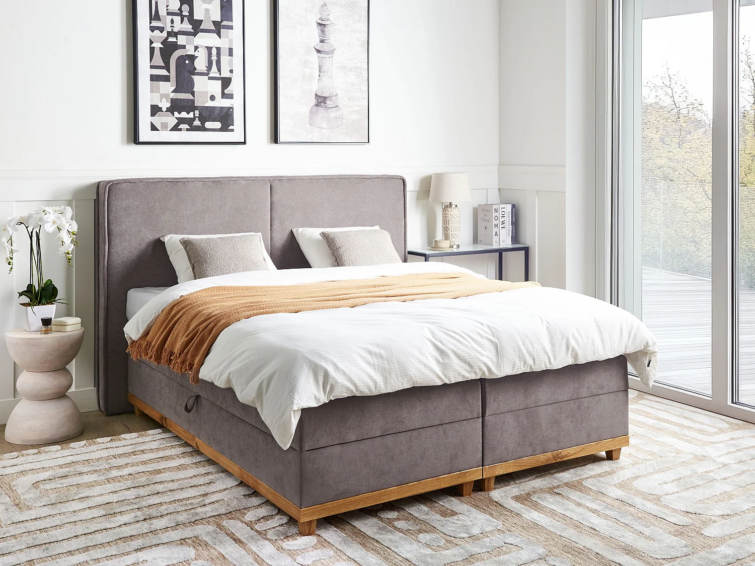 Lit boxspring avec rangement Tissu DYNASTY 160 x 200 cm Taupe