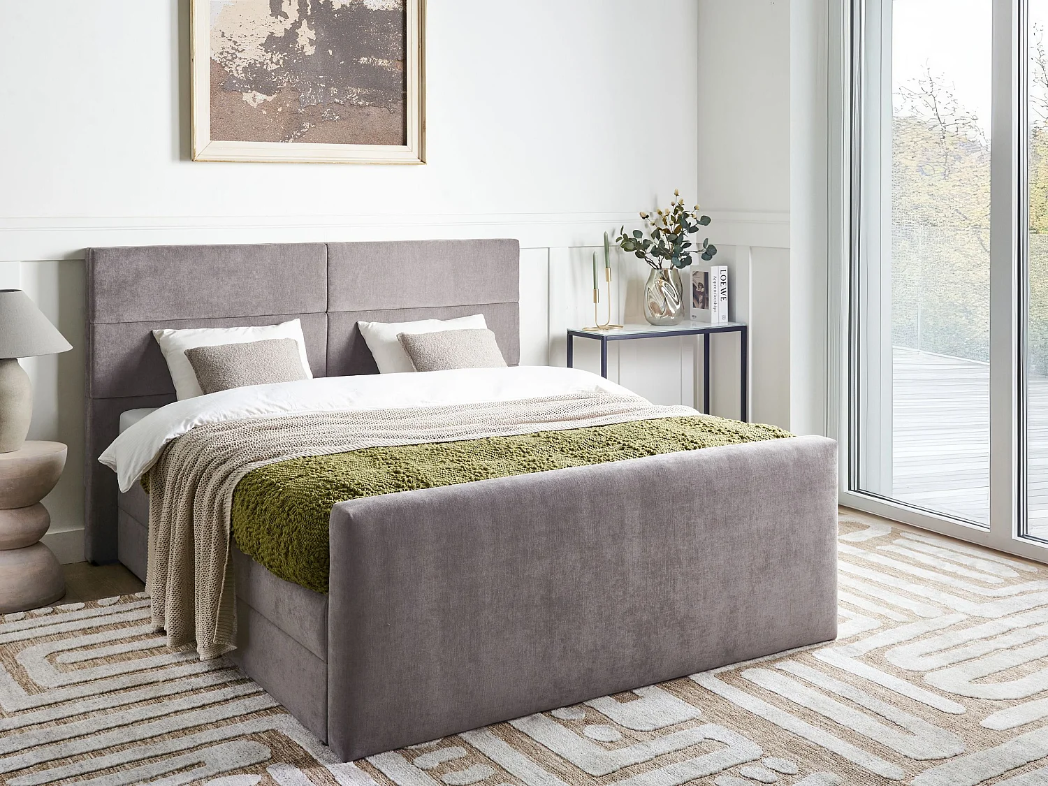 Lit boxspring avec rangement Tissu ARISTOCRAT 160 x 200 cm Taupe