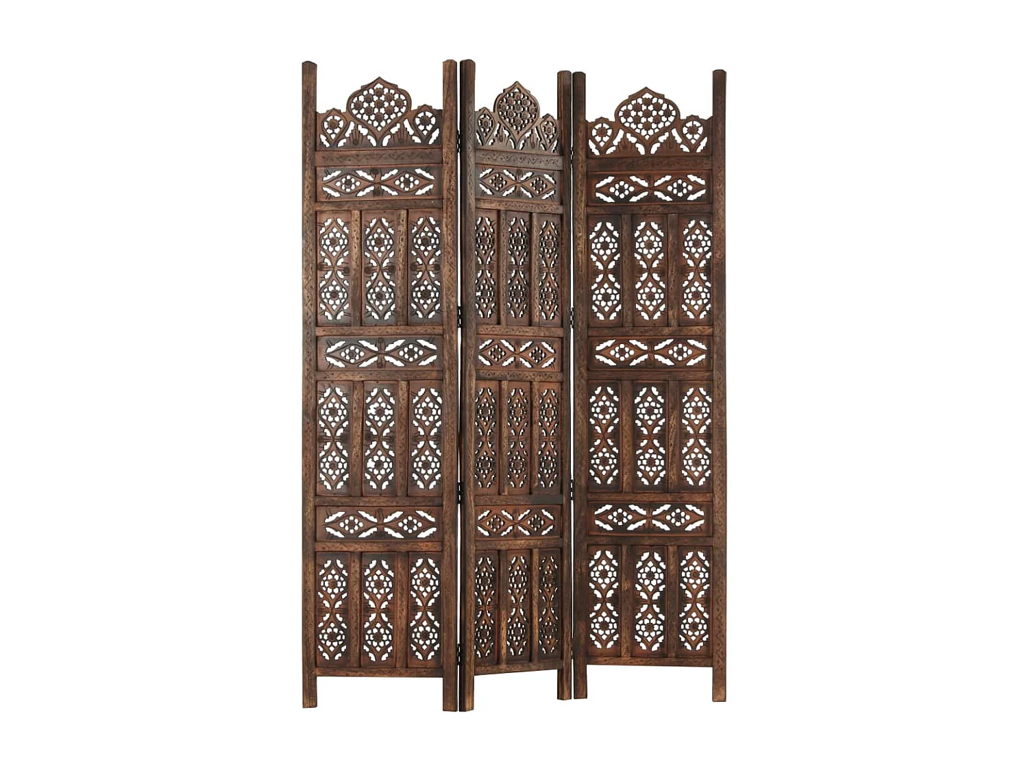 3-tlg. Raumteiler Handgeschnitzt Braun 120×165 cm Mangoholz