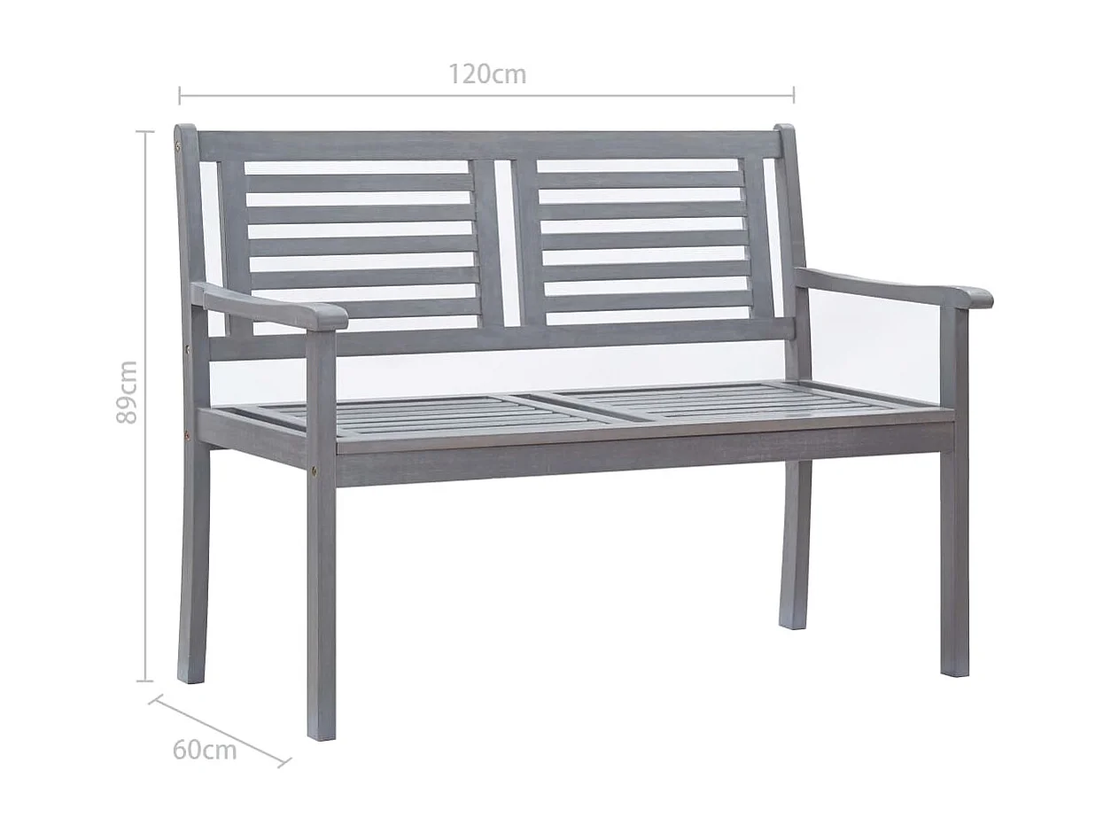 2-Sitzer-Gartenbank mit Auflage 120 cm Grau Eukalyptusholz