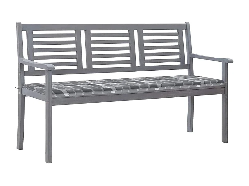 Banco de jardín 3 plazas madera eucalipto gris y cojín 150 cm