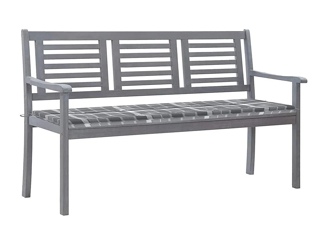 Banc de jardin 3 places avec coussin 150 cm Gris Eucalyptus