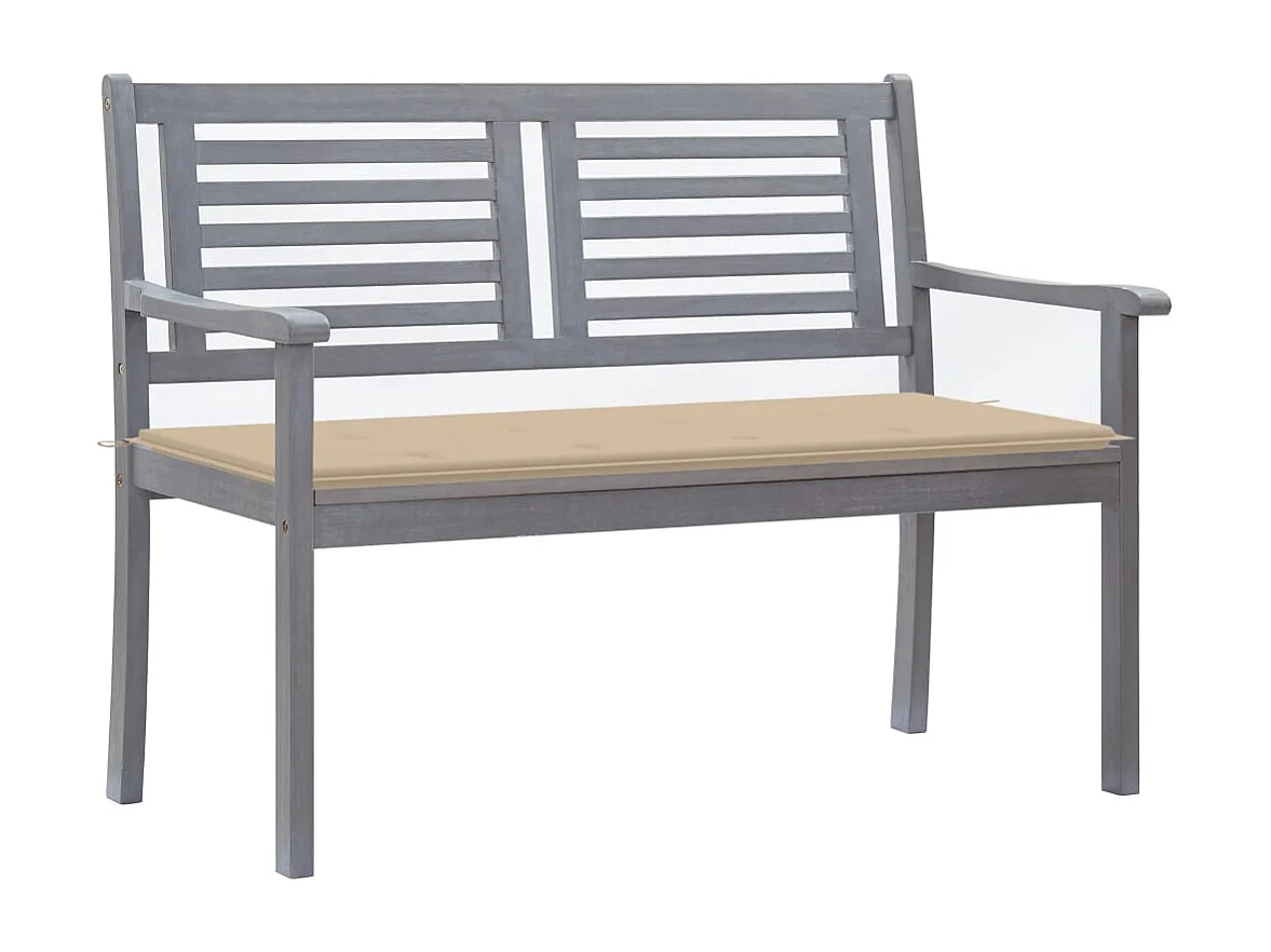Banc de jardin 2 places avec coussin 120 cm Gris Eucalyptus