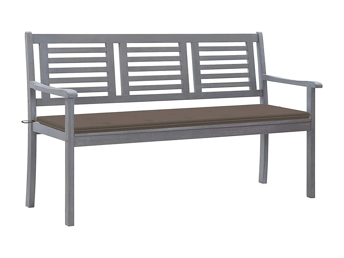 Banc de jardin 3 places avec coussin 150 cm Gris Eucalyptus