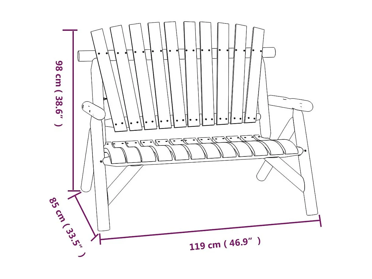Banc de jardin à 2 places 119x85x98 cm bois massif d'épicéa