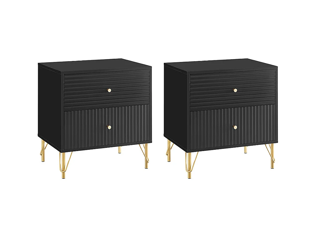 Lot de 2 tables de chevet avec 2 tiroirs - Noir - LUREO