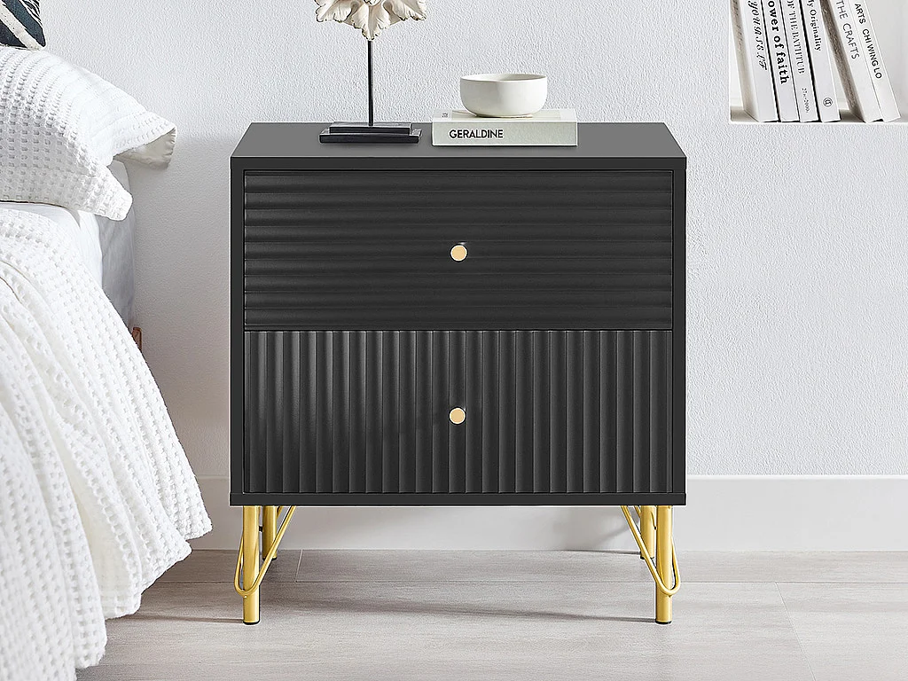 Lot de 2 tables de chevet avec 2 tiroirs - Noir - LUREO