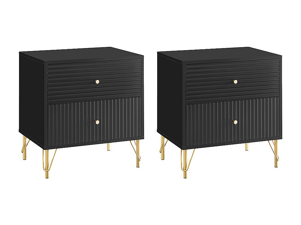 2er-Set Nachttische mit 2 Schubladen - Schwarz - LUREO günstig online kaufen