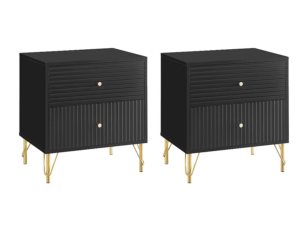 Lot de 2 tables de chevet avec 2 tiroirs - Noir - LUREO