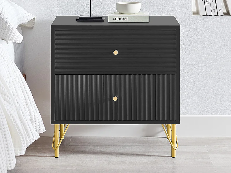 Lot de 2 tables de chevet avec 2 tiroirs - Noir - LUREO