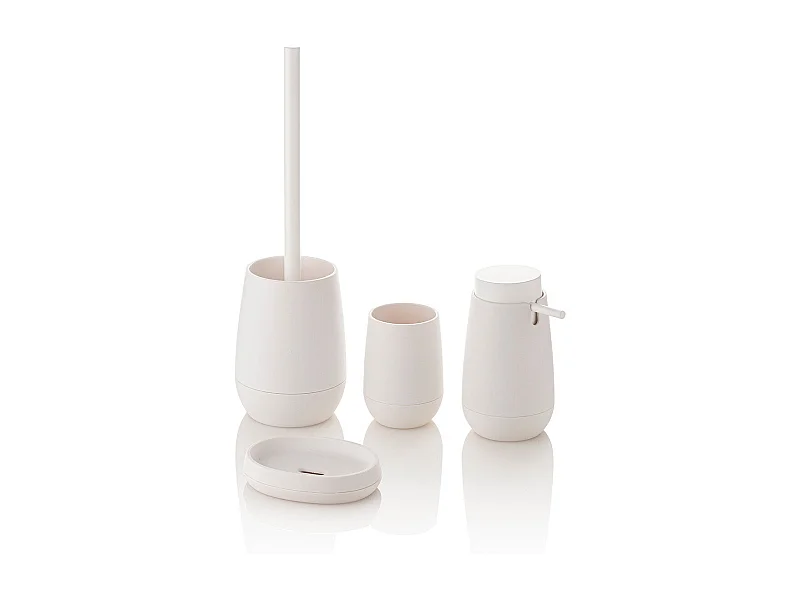 Badezimmer-Set: Seifenspender, Becher, Seifenschale und WC-Bürstenhalter Trendy - Weiß