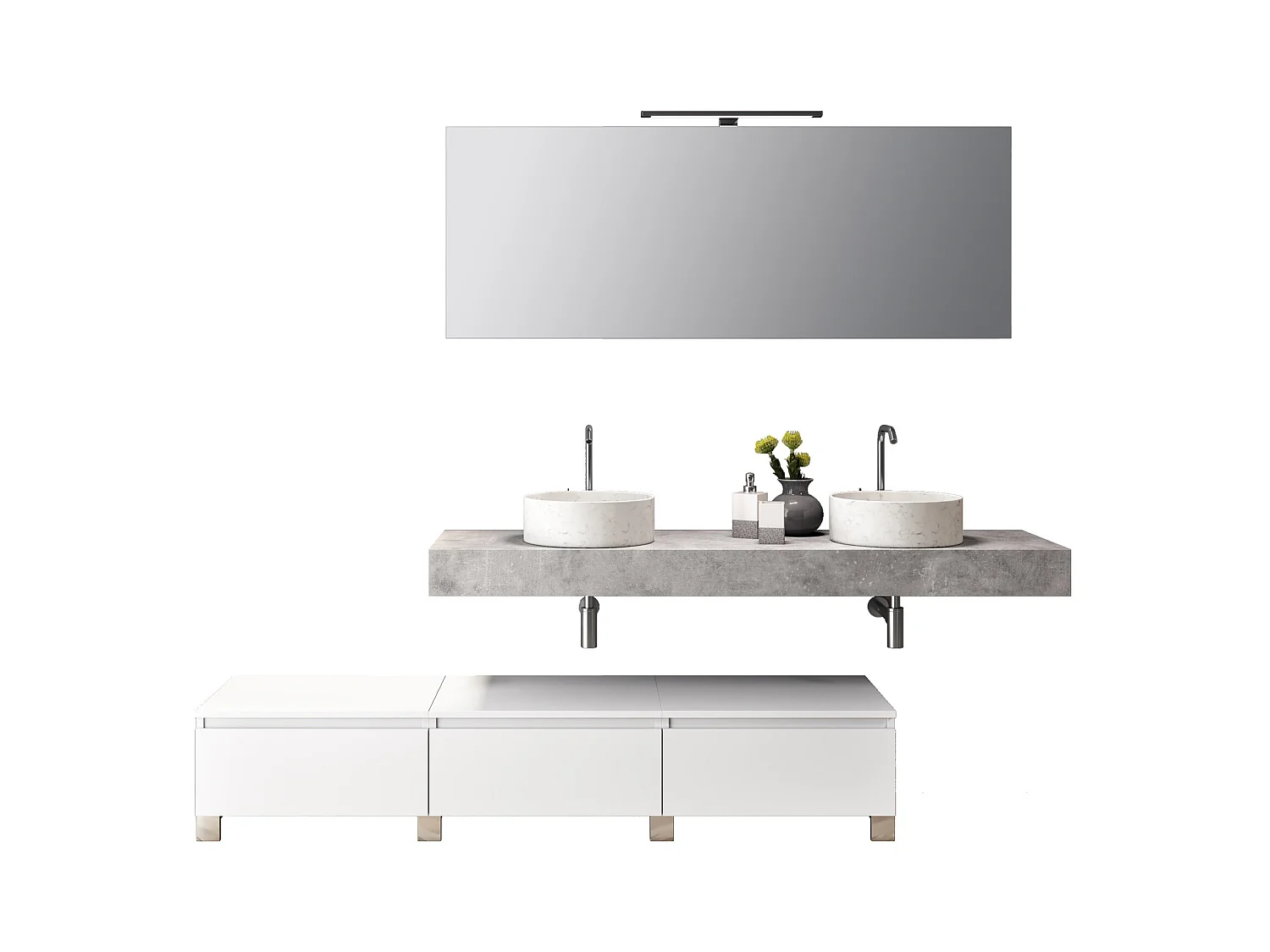 Ensemble de salle de bain double vasque 9 pièces ASTRA ciment/blanc