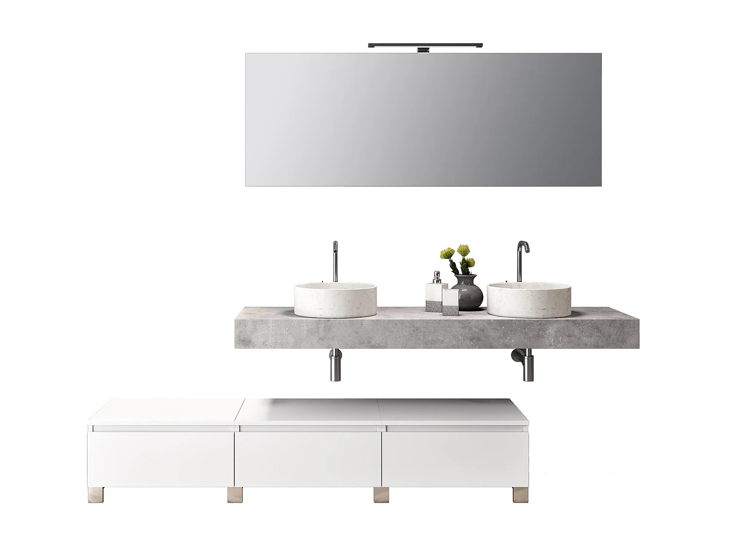 Composición de lavabo doble ASTRA de 9 piezas cemento/blanco mate