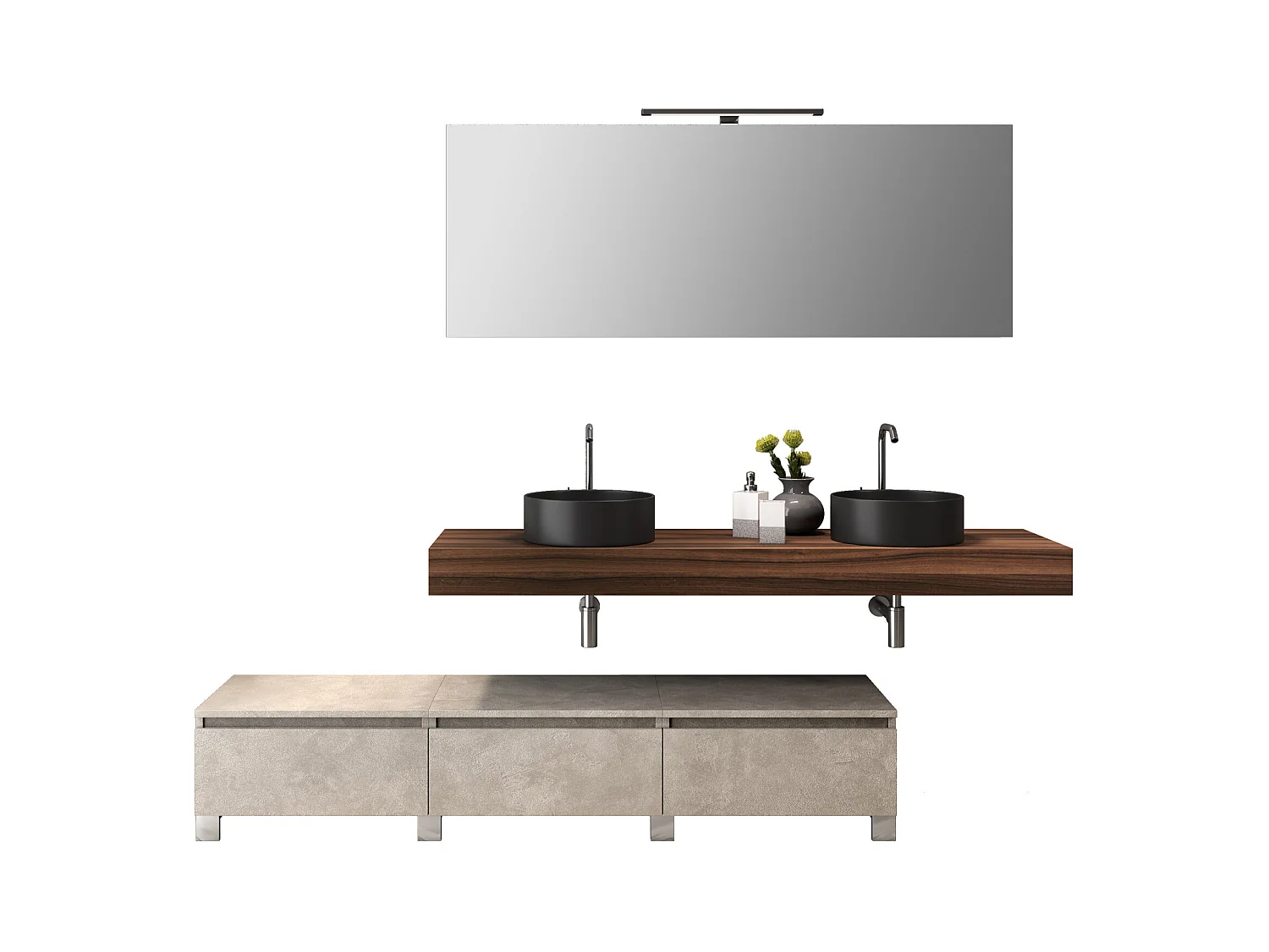 Ensemble de salle de bain double vasque 9 pièces ASTRA noyer/havane pierre