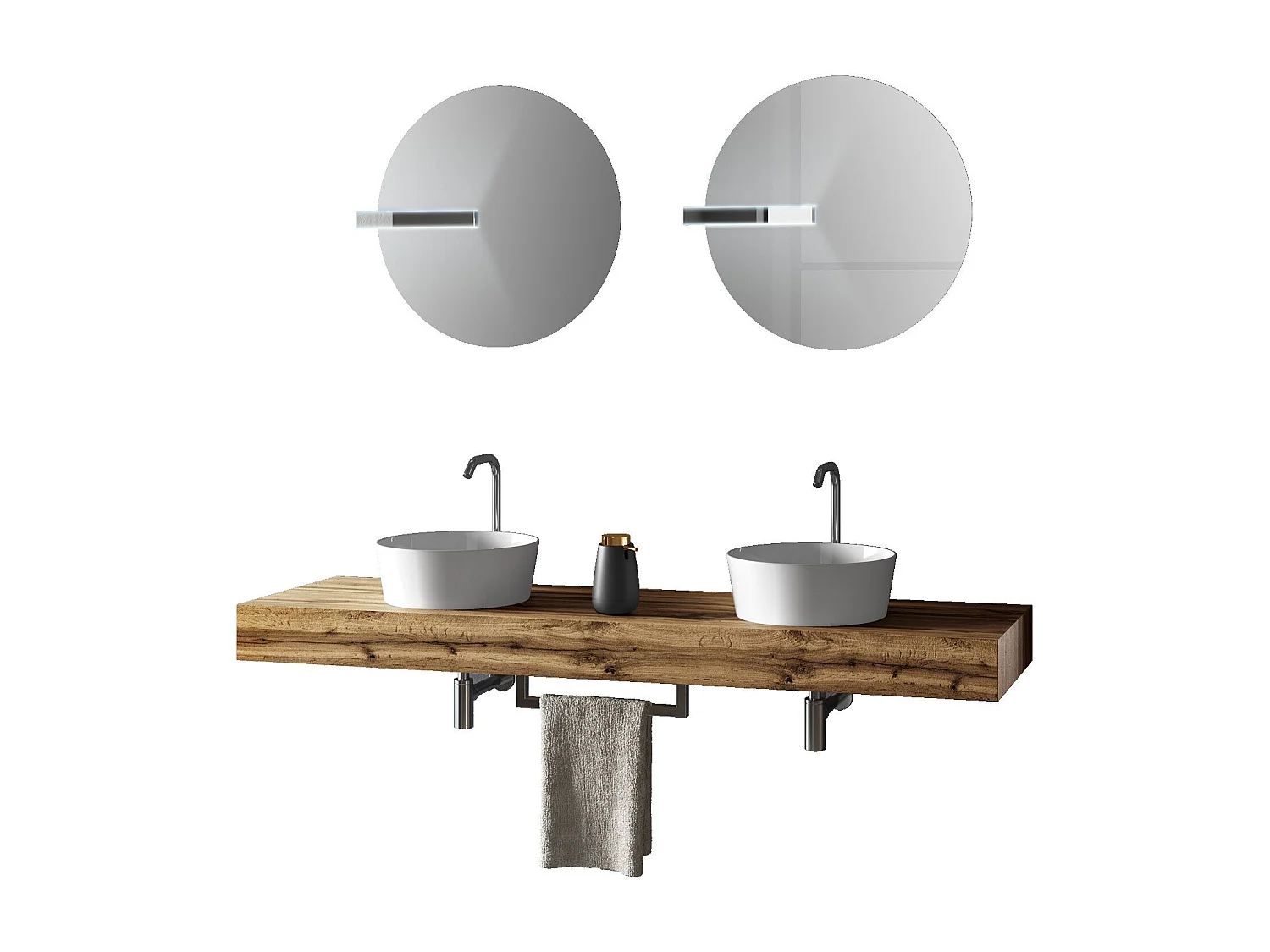 Ensemble de salle de bain double vasque 8 pièces ASTRA chêne miel