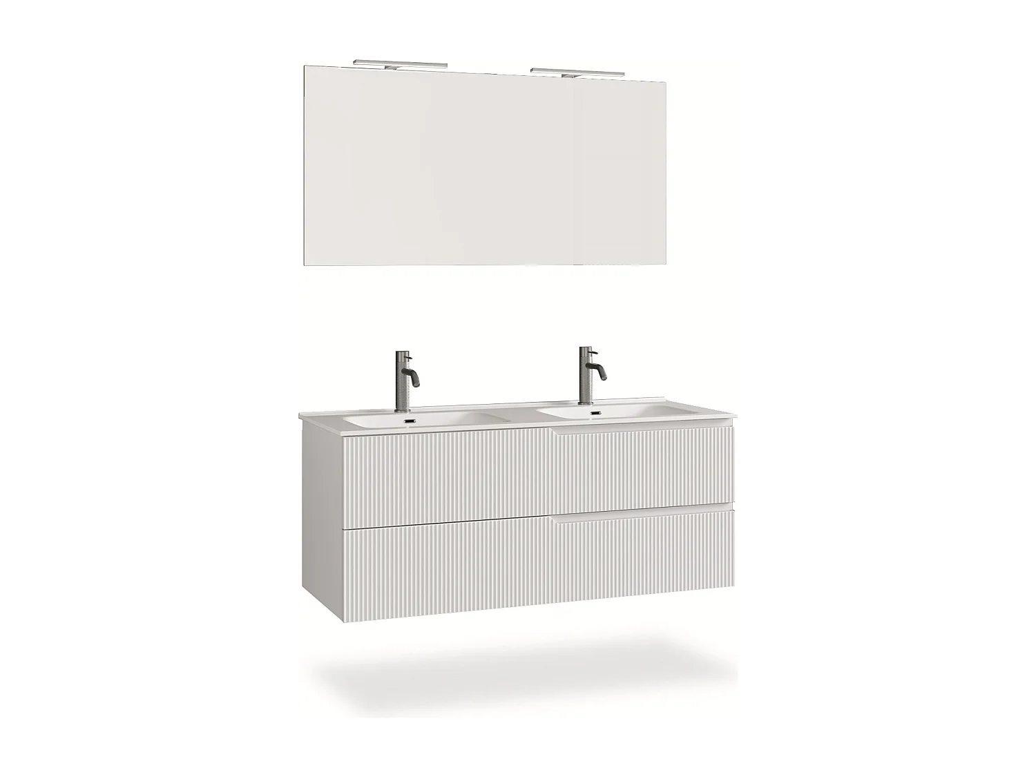 Ensemble salle de bain double vasque 5 pièces VENERE blanc mat