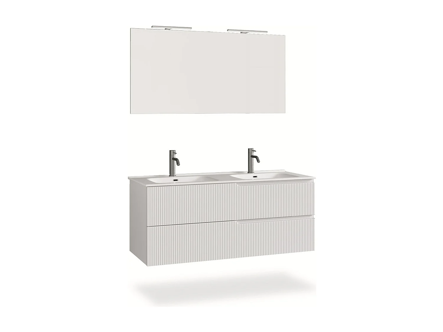 Ensemble salle de bain double vasque 5 pièces VENERE blanc mat