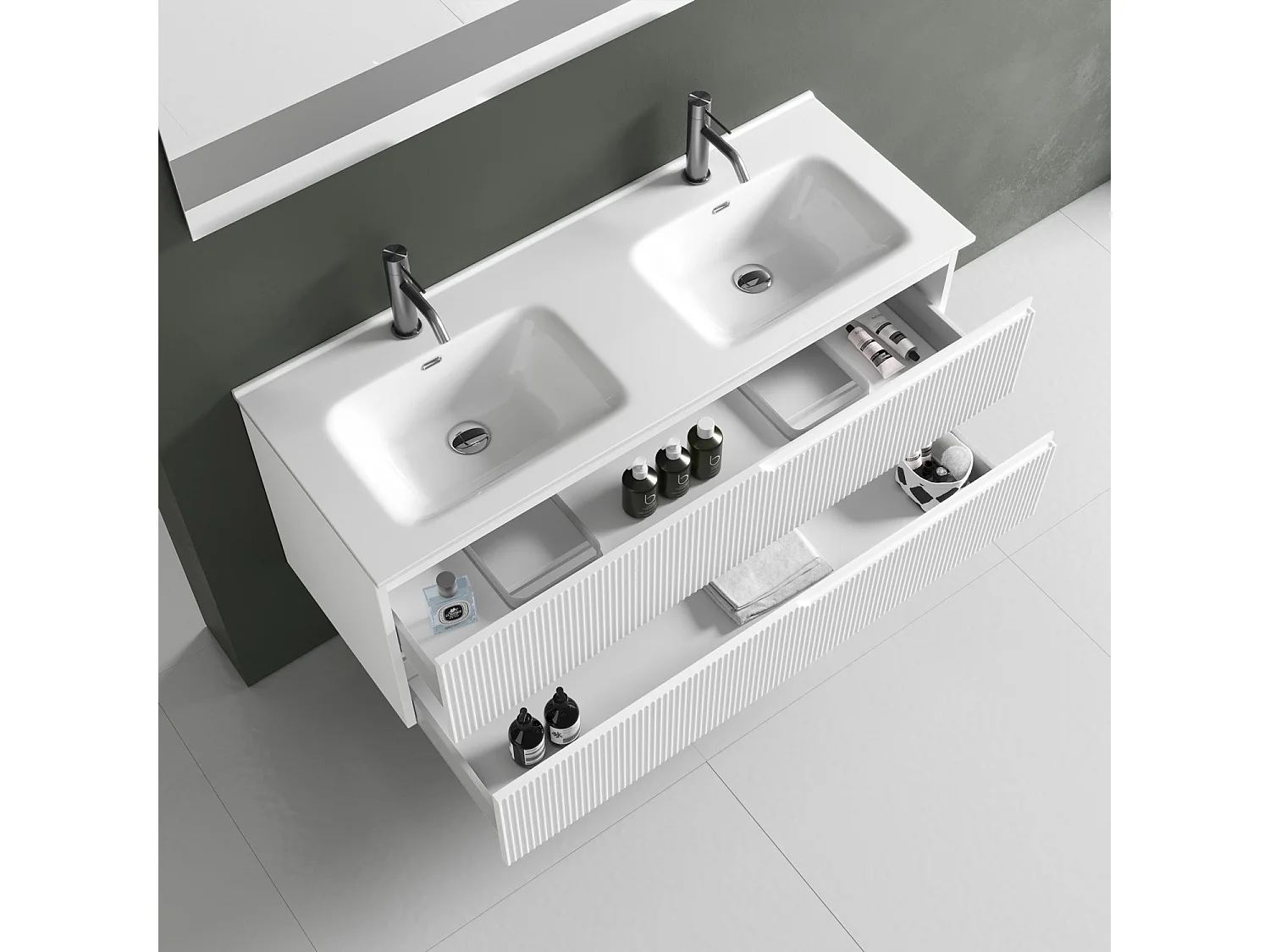 Ensemble salle de bain double vasque 5 pièces VENERE blanc mat