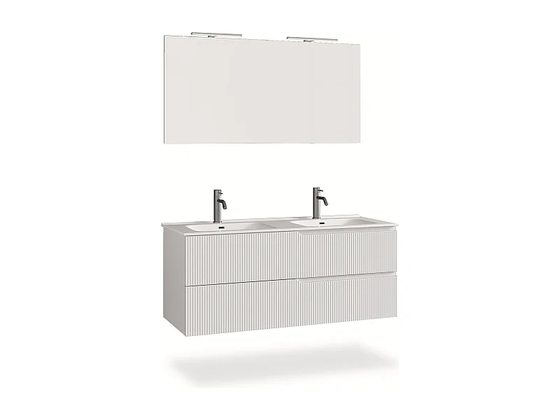 Ensemble salle de bain double vasque 5 pièces VENERE blanc mat