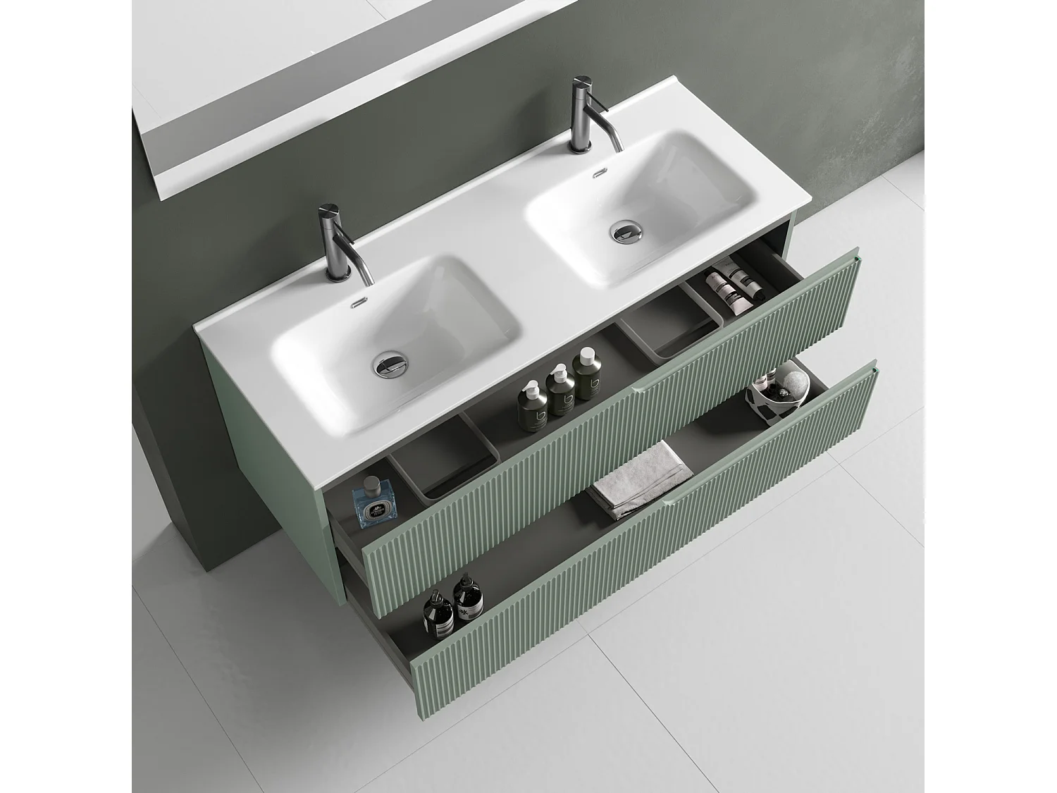 Ensemble salle de bain double vasque 5 pièces VENERE vert sauge