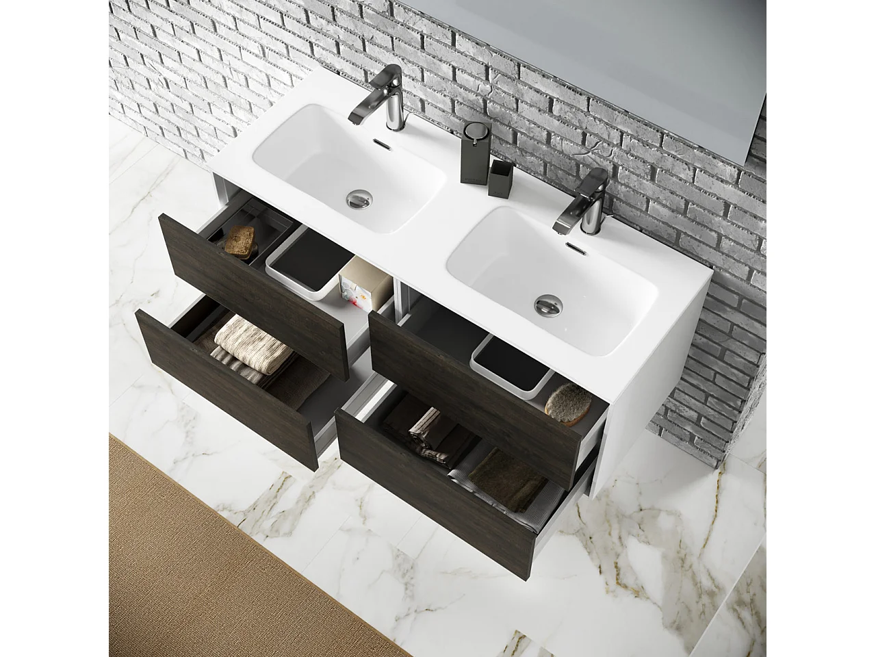 Ensemble de salle de bain double vasque 4 pièces IGEA brun foncé