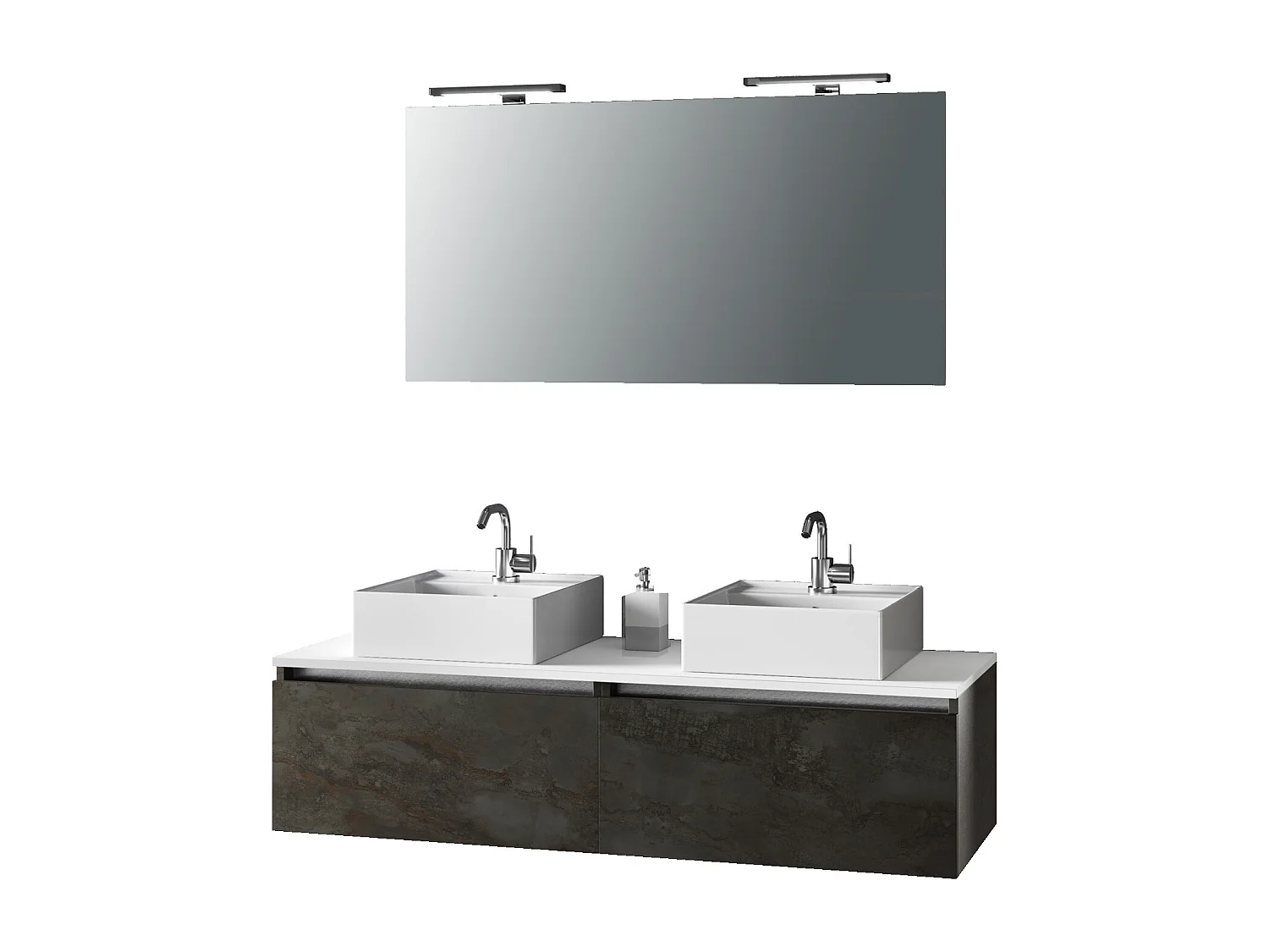 Ensemble salle de bain double lavabo 8 pièces AURORA oxyde