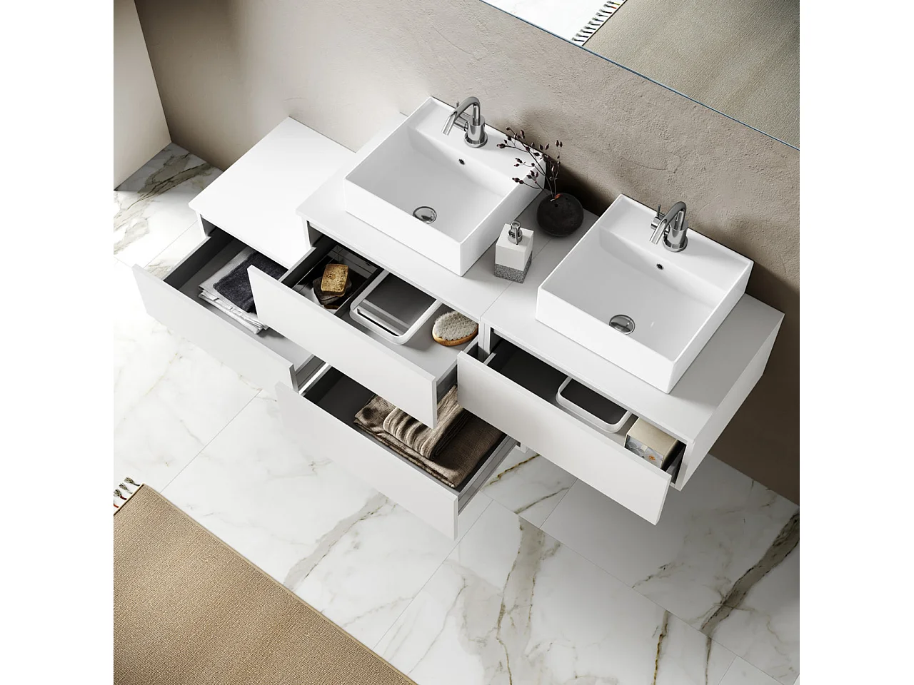 Ensemble de salle de bain double vasque 8 pièces ASTRA blanc