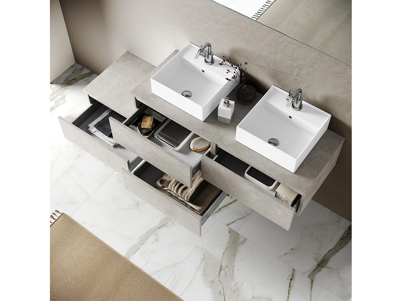 Ensemble de salle de bain double vasque 8 pièces ASTRA havane