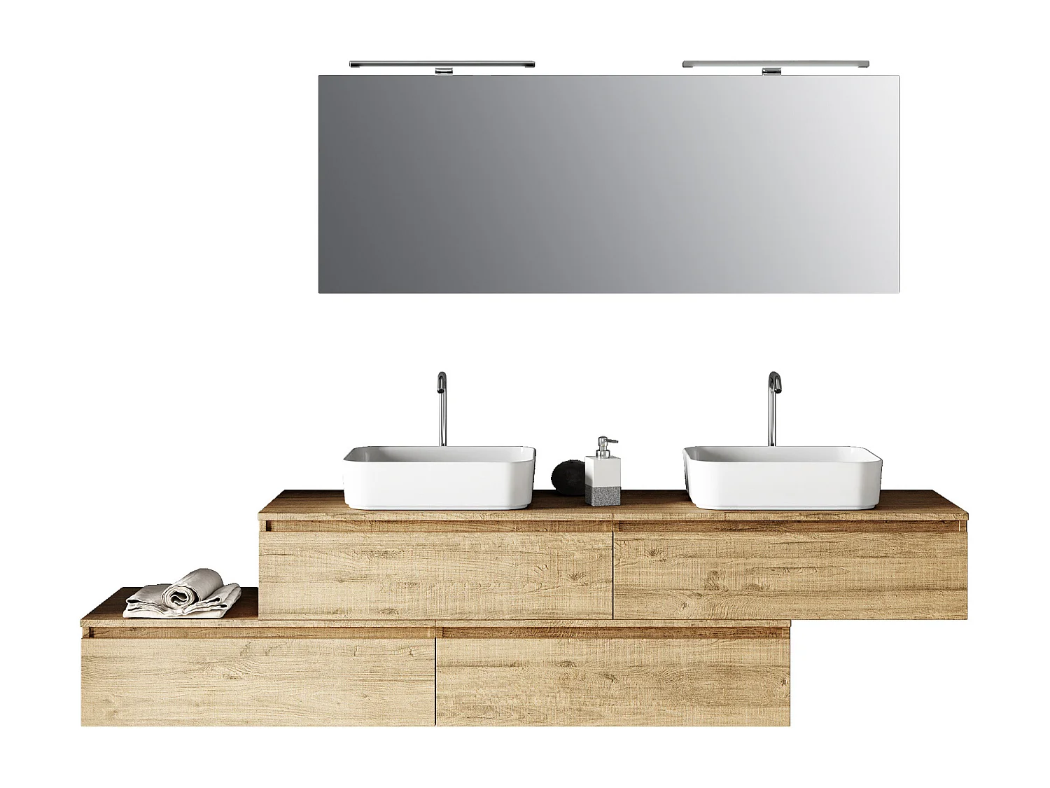 Composizione doppio lavabo 9 pezzi ASTRA rovere miele